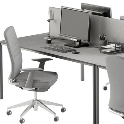 employee Desk Gray Set - Office Furniture 237 — Ver 6