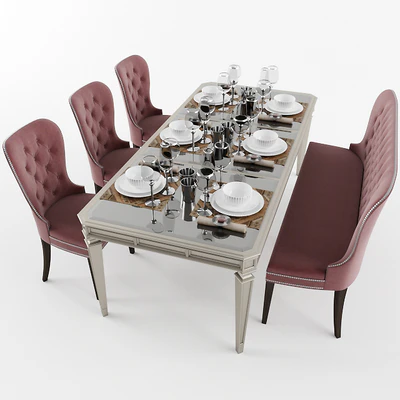 Dining table with with chairs, banquet and dishes — Ver 1