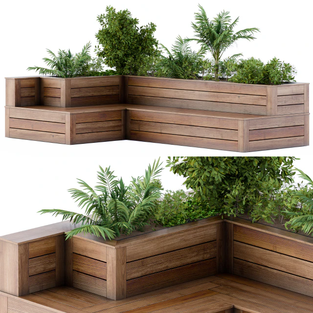 Roof Garden- Back Yard Furniture Bench with Flower Box — Descargar
