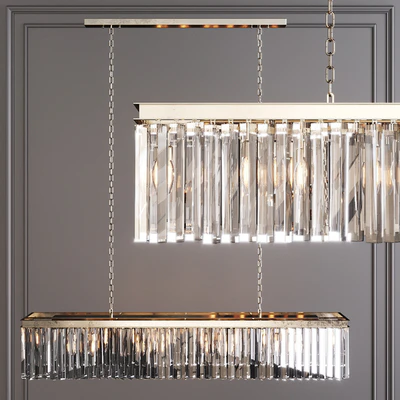 Restoration Hardware 1920S ODEON RHYS CLEAR GLASS PRISM RECTANGULAR CHANDELIER 59 Nickel — Вид 1