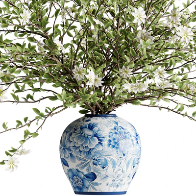 A bouquet of tree branches inserted into a celadon ceramic pot — Ver 5