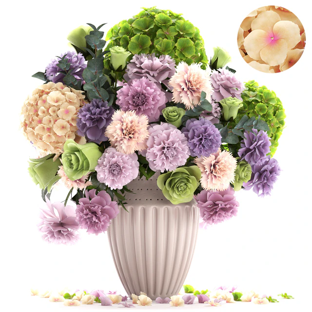 A bouquet of flowers 63. Spring flowers, vase, decor, hydrangea, peony, eucalyptus, carnation, rose — Descargar
