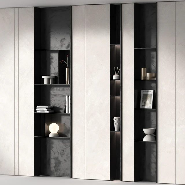 Rack set. Built in wall black white rack shelving. — Скачать