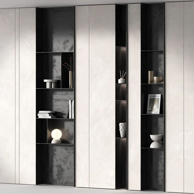 Rack set. Built in wall black white rack shelving. — Вид 1