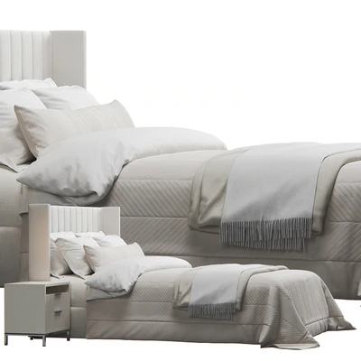 Striped Headboard Wingback Bed — Ver 4