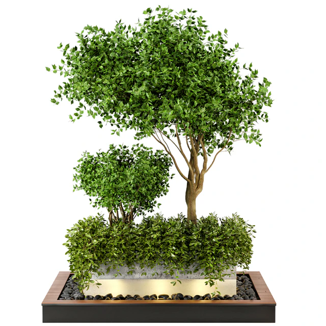 Outdoor Plants bush & Tree Combination of wood & concrete Pot - Garden Set 44 — Download
