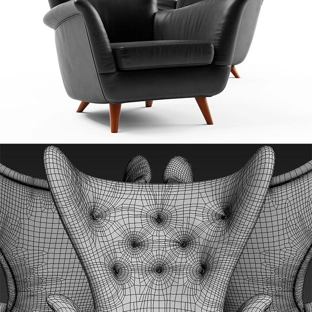 Кресло Black Leather Wing Lounge Chair 1950s — Скачать