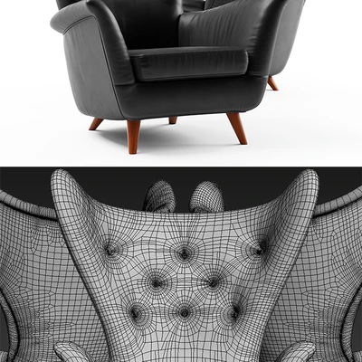 Кресло Black Leather Wing Lounge Chair 1950s — Вид 3