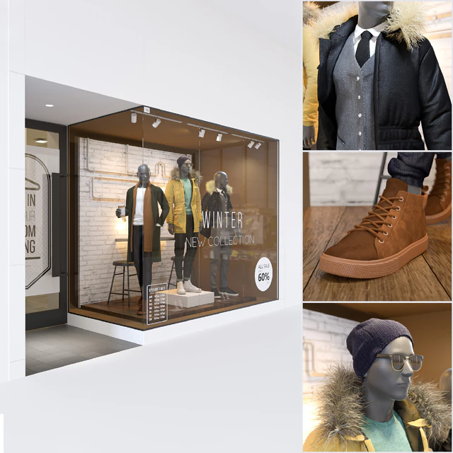 Shop front with male mannequin — Descargar
