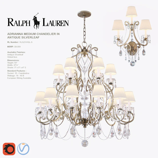 ADRIANNA MEDIUM CHANDELIER and TRIPLE SCONCE in antique silverleaf — Descargar