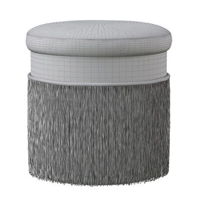Blush Mauve Long Fringed Round Velvet Ottoman Footstool — Ver 4