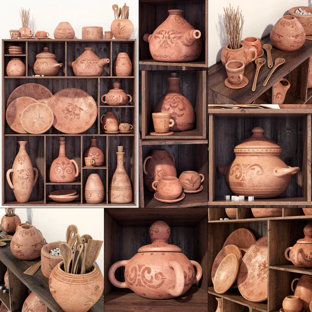 Dishes clay pattern n1 / Стеллаж Посуда из глины с узорами — Скачать