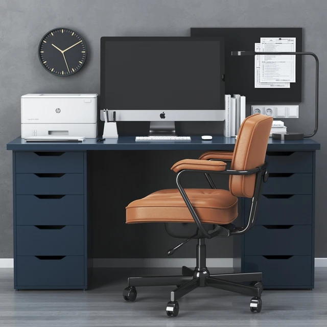 IKEA office workplace with ALEX table and ALEFJÄLL chair — Скачать