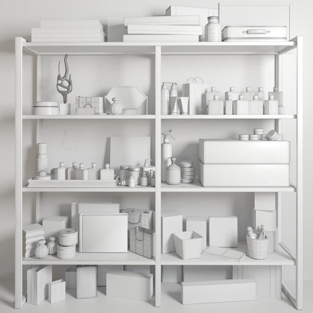 White rack with cosmetics in a beauty salon. Make up — Descargar