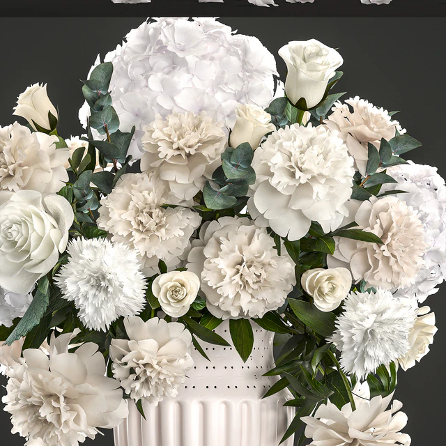 Bouquet of flowers 62. White hydrangea, vase, peonies, eucalyptus, carnation, luxury decor, table decoration — Descargar