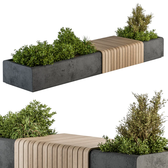Urban Furniture / Architecture Bench with Plants- Set 13 — Скачать