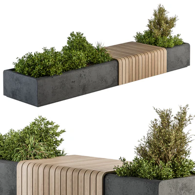 Urban Furniture / Architecture Bench with Plants- Set 13 — Вид 1