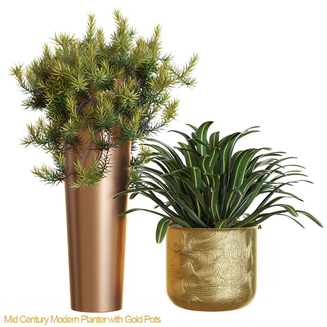 Mid century modern planter with gold — Скачать