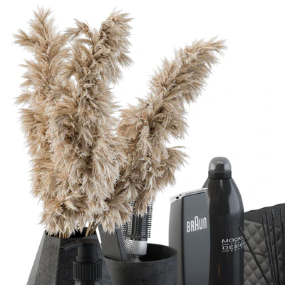 Bathroom Decor Set 05 - Black Set with pampas Plant — Ver 5