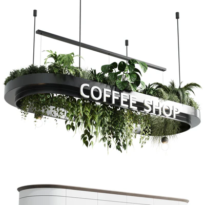 Coffee shop reception, Restaurant counter by hanging plant - 01 — Ver 5