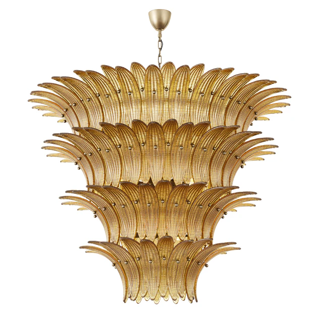 Large Palmette Chandelier Four Tiers Murano amber in the Style of Barovier — Descargar