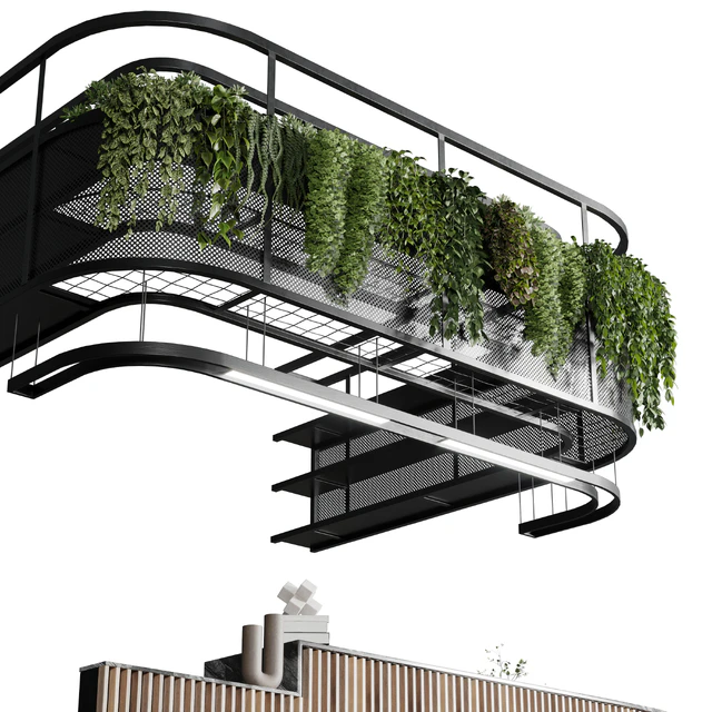 Coffee shop reception, Restaurant counter by hanging plant - 03 — Download