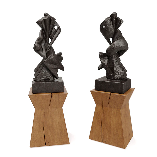 Metal Abstract figure wooden pedestal — Скачать