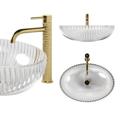 Oval cristal sink with Rea Lungo ART L.Gold mixer — Ver 1