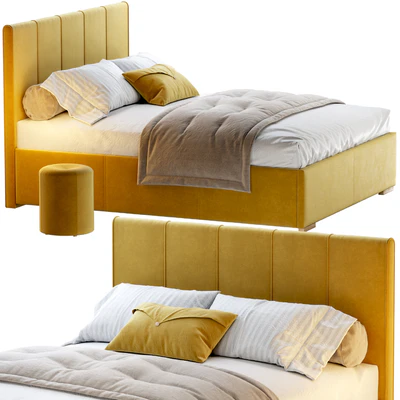 Bed Sharon 160 Velvet Milk / olive / yellow / gray with pouffe Kofi Divanru — Ver 4