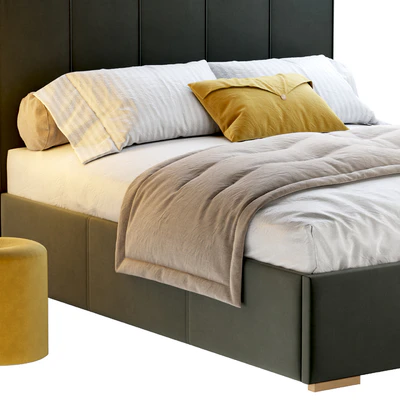 Bed Sharon 160 Velvet Milk / olive / yellow / gray with pouffe Kofi Divanru — Ver 5