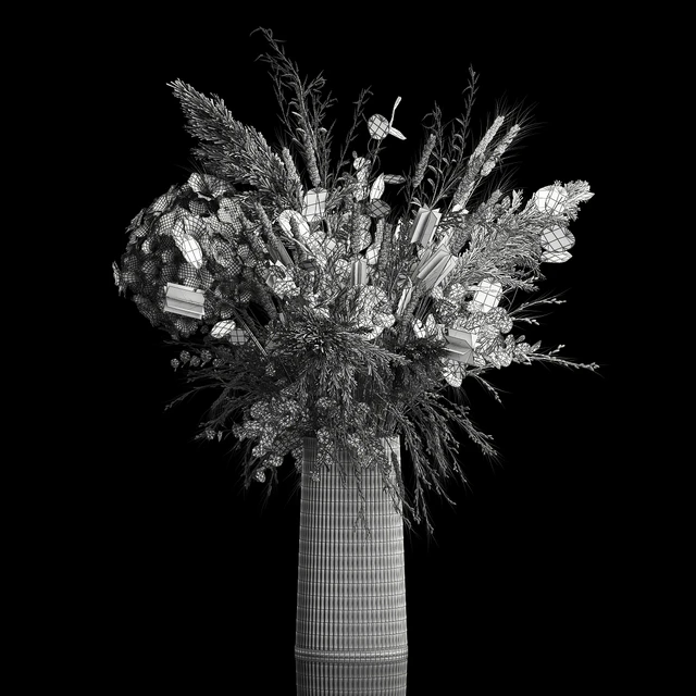 Bouquet in a glass vase made of dried flower, hydrangea, pampas grass, reed, cortaderia, moonflower, wheat, spikelet. 259. — Descargar
