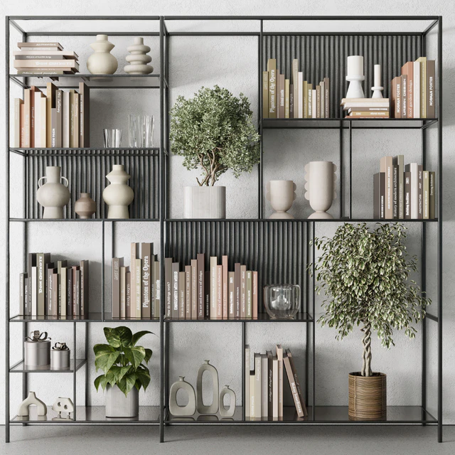 Metal Shelves Decorative With Book and plants - Metal Rack 17 — Скачать
