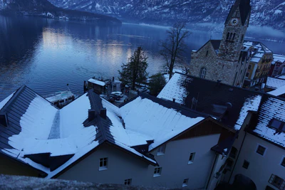 mountain lake medieval town 098 — download